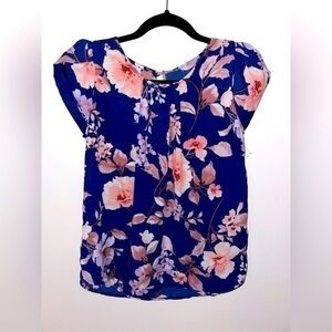 HAUTE MONDE Women’s Blouse Blue Floral Pink Flowers - Size Medium